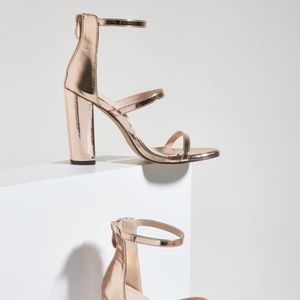 Metallic Ankle Strap Chunky Heeled Sandals
